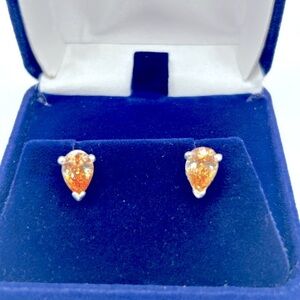Vintage 925 Crystal Orange Gold Two Tone Sterling Earrings​​